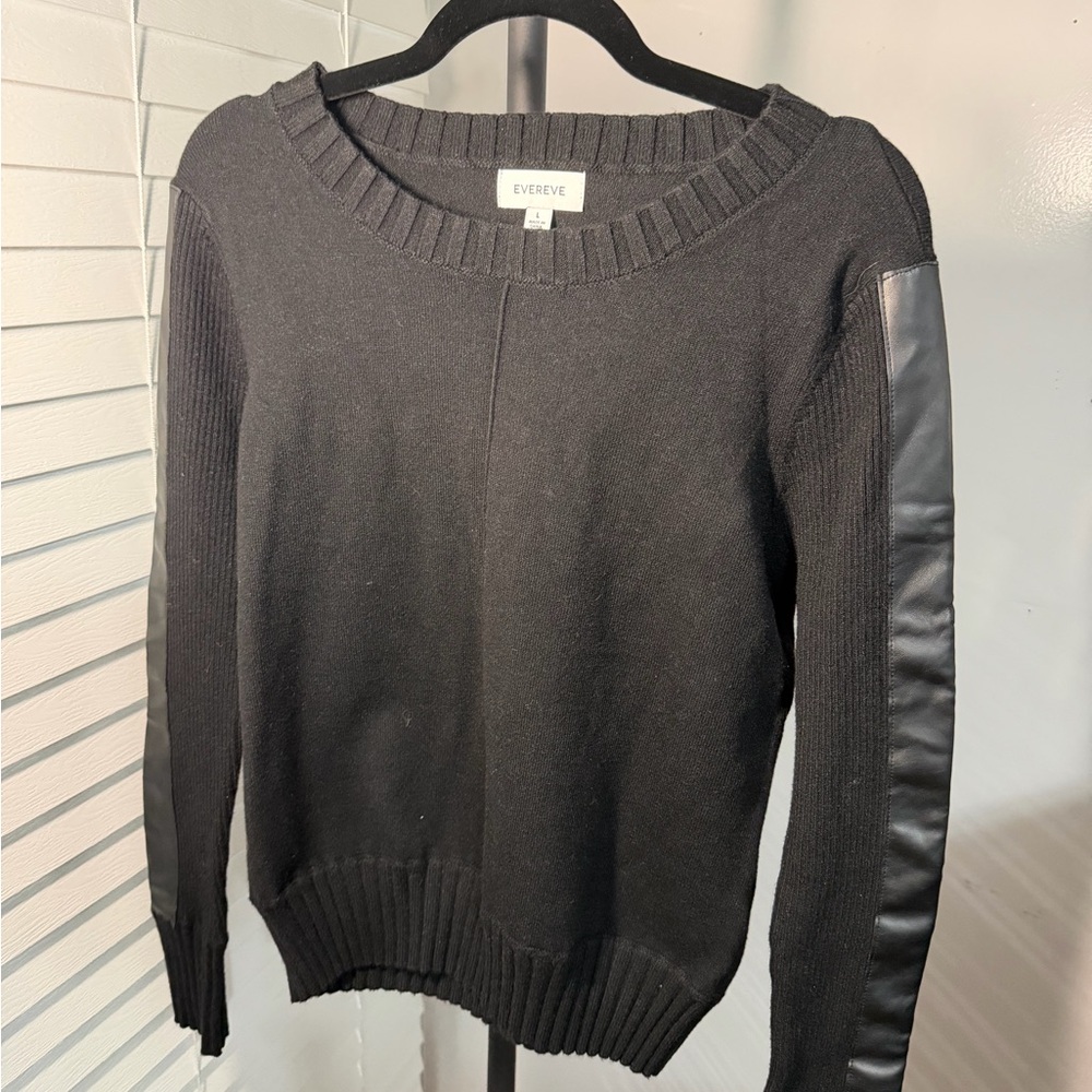 Evereve Black Sweater with Sleek Leather Details